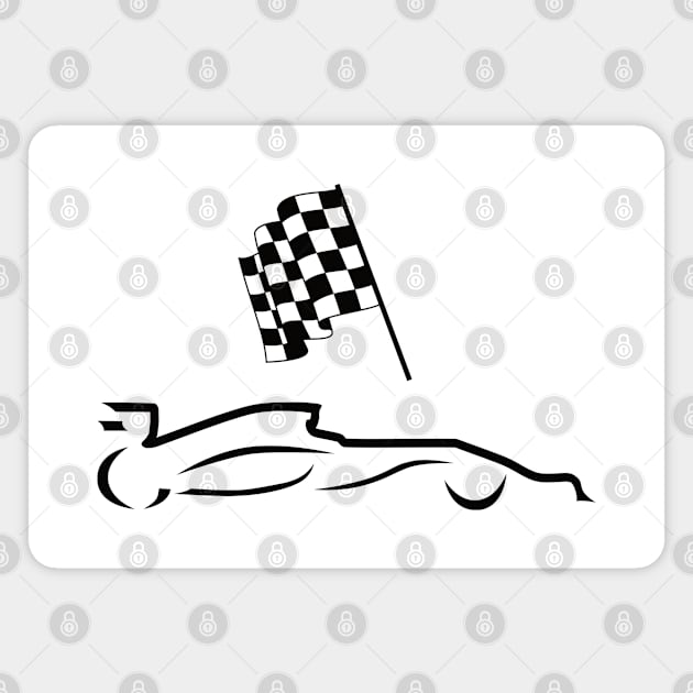 Race Car Line Drawing Silhouette with Checkered flag Magnet by Sal71